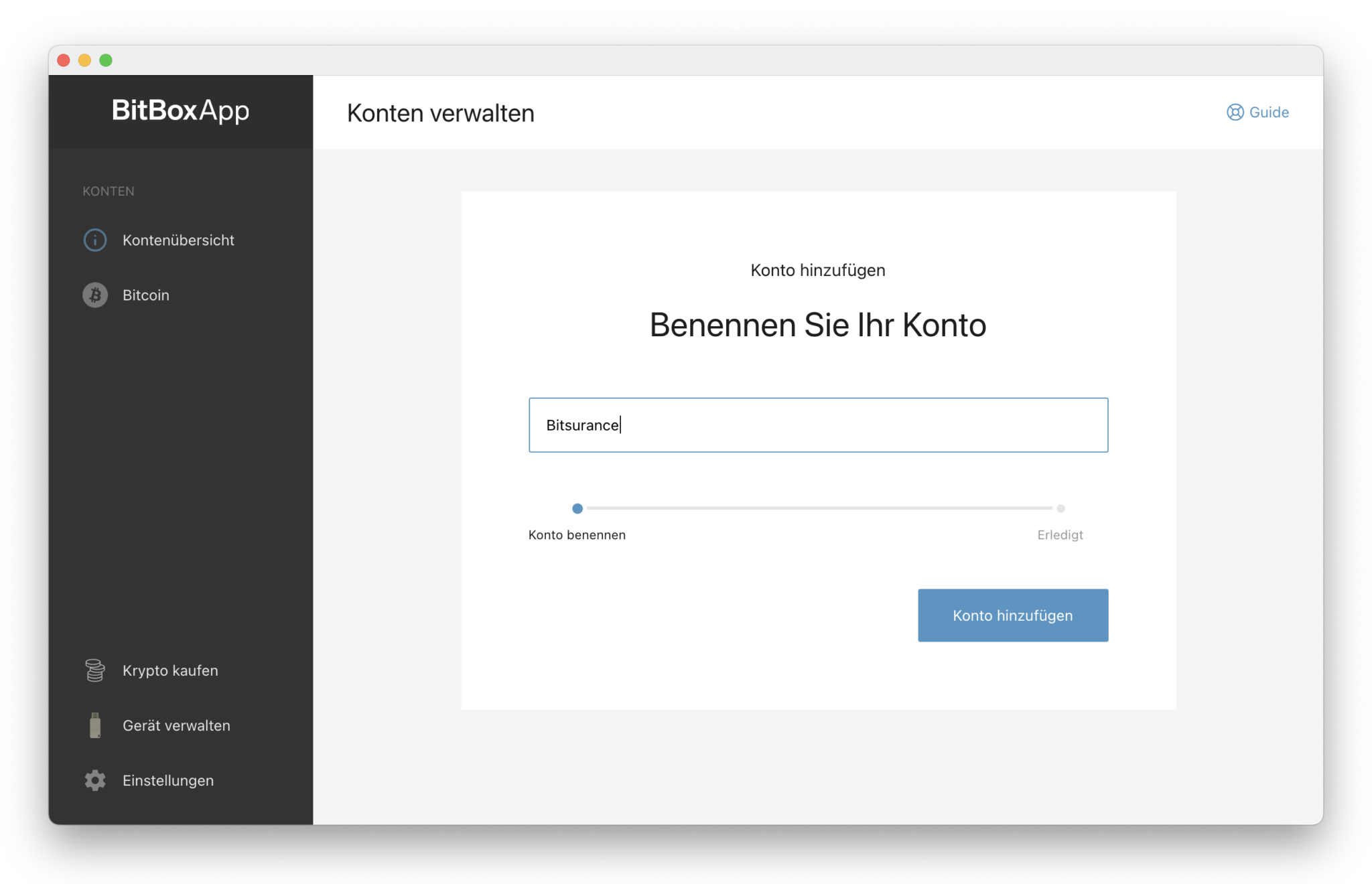 BitBoxApp dialog to name a new account