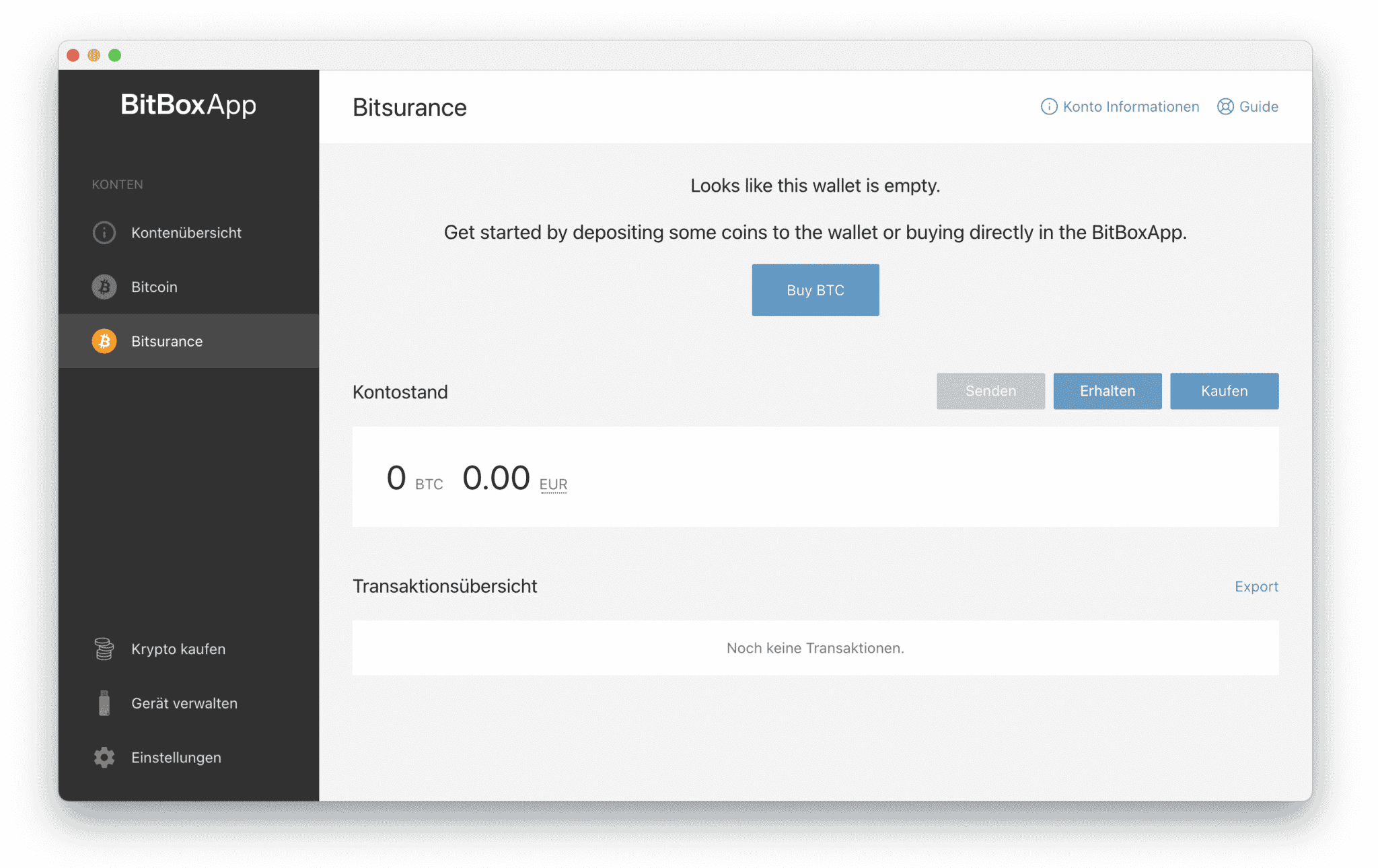 BitBoxApp new account with Receive button