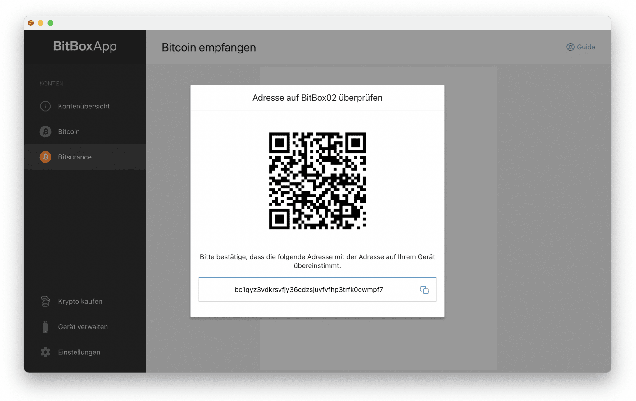 BitBoxApp address verification on the BitBox02