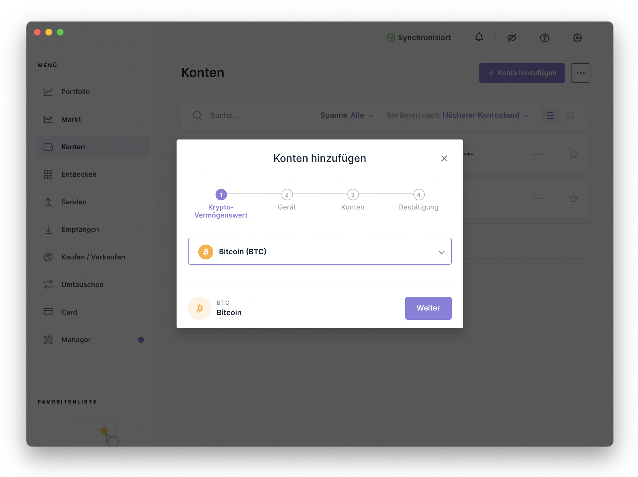 Ledger Live Button Konto hinzufügen