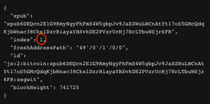 Ledger Live xPub-Details mit markiertem Kontoindex