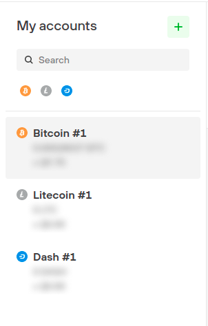 Trezor Suite My accounts mit grünem Plus