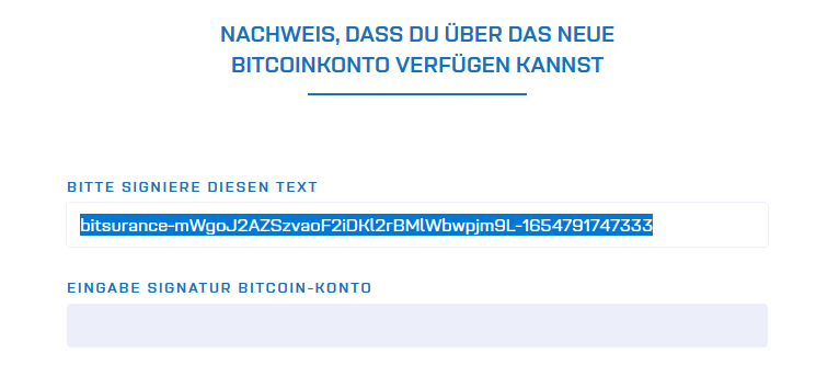 Bitsurance registration page with highlighted text to sign